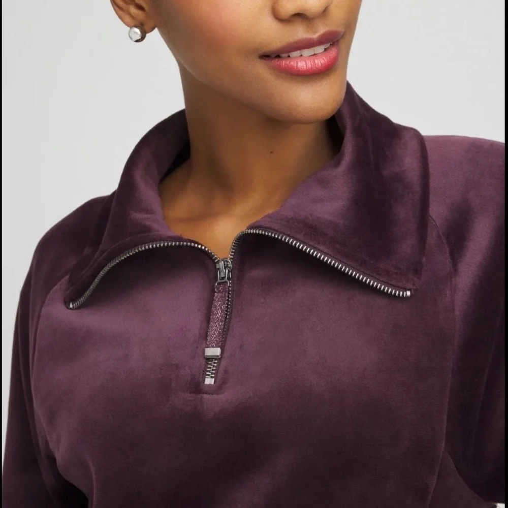 2 PC Chico’s Velour Plum Purple Half Zip Pullover & Ankle Pants Lounge SET